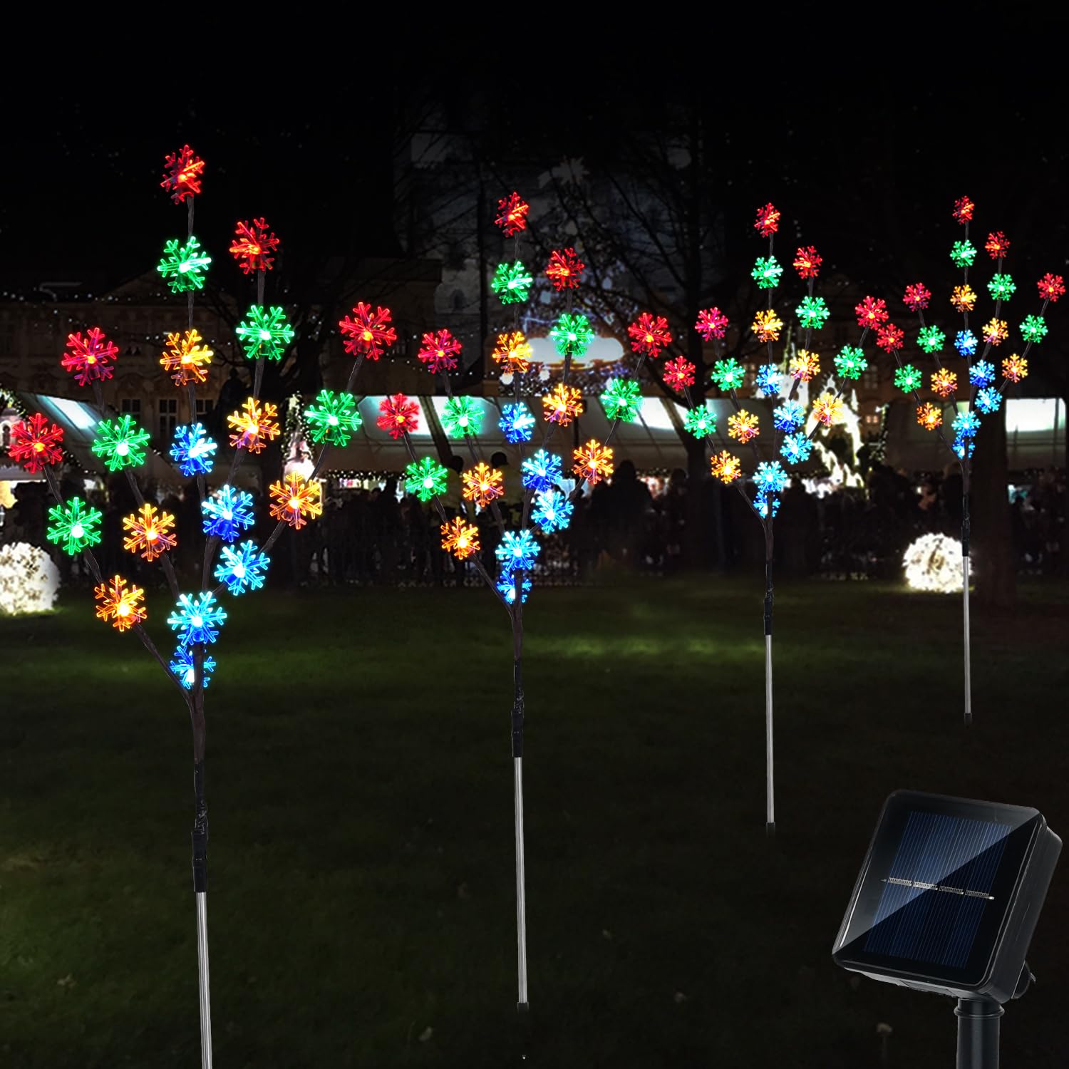 Photo 1 of **the photo is only to the reference**Outdoor Christmas Decorations Outside 4 Sets of Solar Christmas Tree Light with 80 C6 Multi-Color Snowflake Lights Suit for Small Xmas Tree Pathway LightsFor Garden, Porch, Patio and Yard