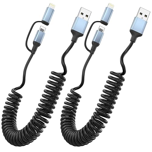 Coiled USB C Cable, 2-in-1 USB C and Lightning Cable Carplay Retractable  Car Charger iPhone 15 Cord 3FT Fast Charging USB Cord for iPhone 15Plus 14  13
