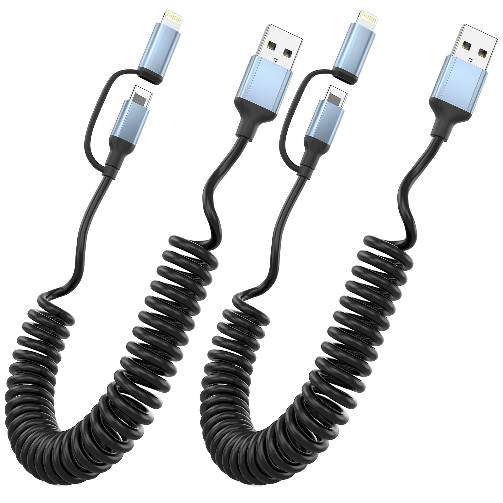 Photo 1 of Coiled USB C Cable, 2-in-1 USB C and Lightning Cable Carplay Retractable Car Charger iPhone 15 Cord 3FT Fast Charging USB Cord for iPhone 15Plus 14 13 12 Pro Max, iPad, Samsung, Google Pixel, Moto G53