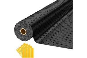 NarwooAuto 8x20 FT Garage Floor Mat, 2.8mm Thickened PVC Flooring Roll for Under Car, 160 SQFT Diamond Plate Black Garage Mats for Garage, Warehouse, Basement, Gyms, Trailer（Included Tapes）