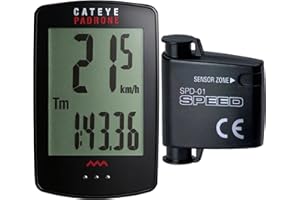 CAT EYE CATEYE Padrone Wireless Bike Computer – Oversized Display Cyclocomputer, Wireless Speedometer & Odometer, FlexTight™ Mount, Auto Start/Stop, Programmable Odometer