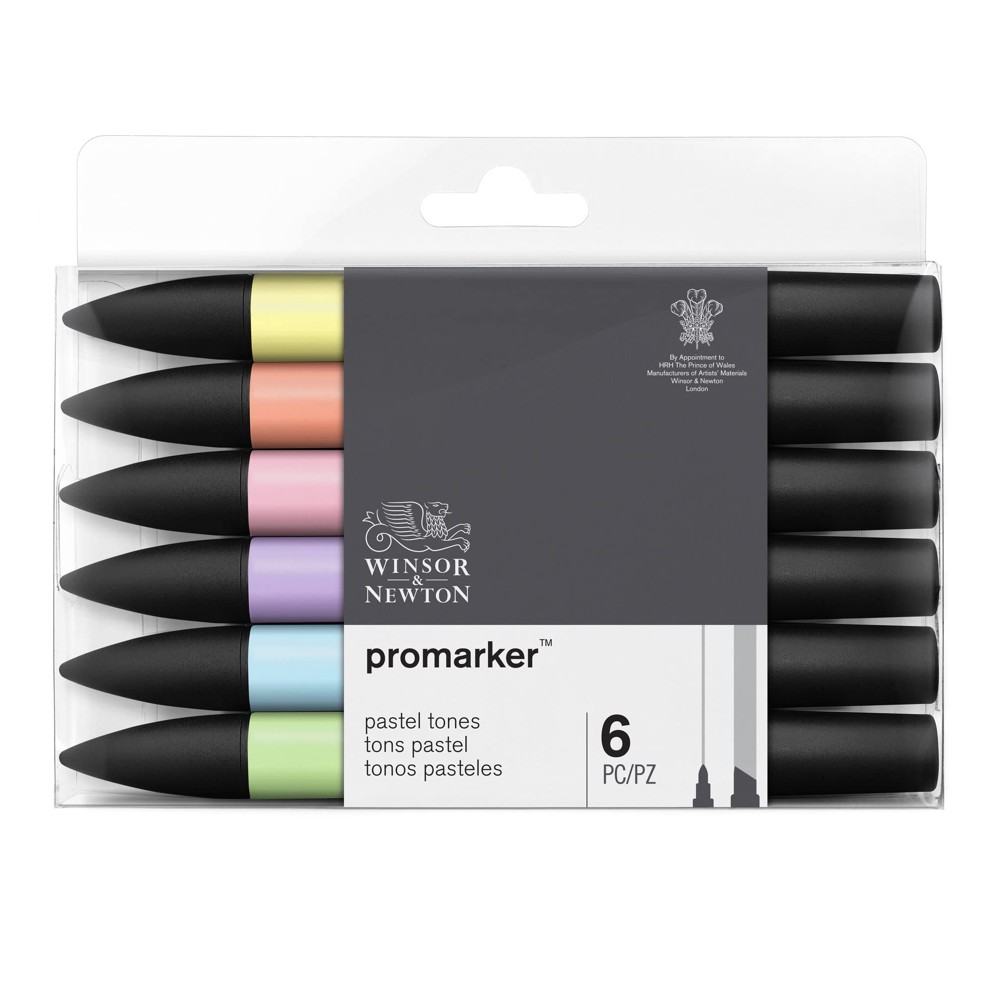 Winsor & Newton, Promarker, Pastel Tones, Set of 6, Alcohol Based Dual Tip Markers