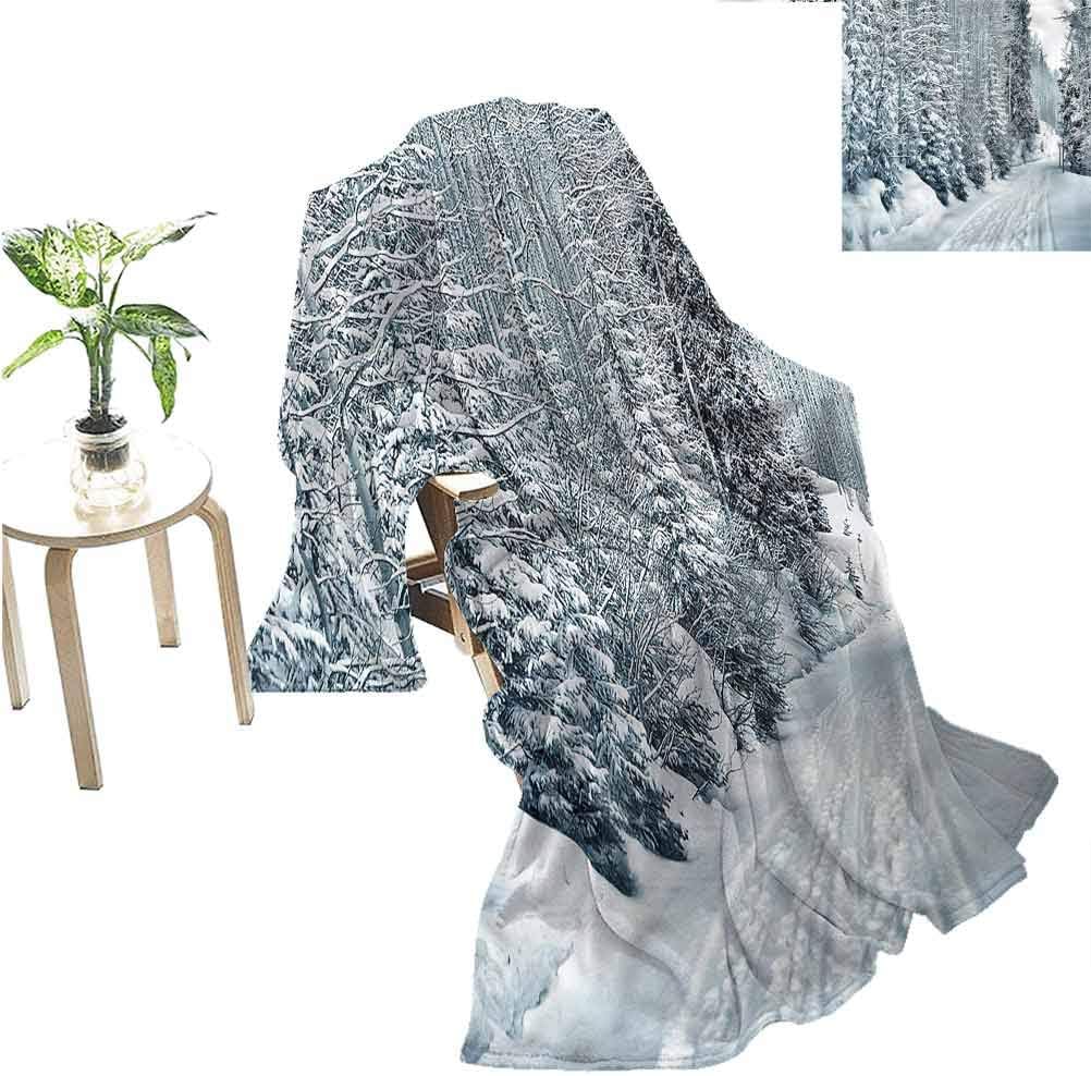 Winter Wool Blanket Ski Theme Snowy Road Household Blanket 50"x65