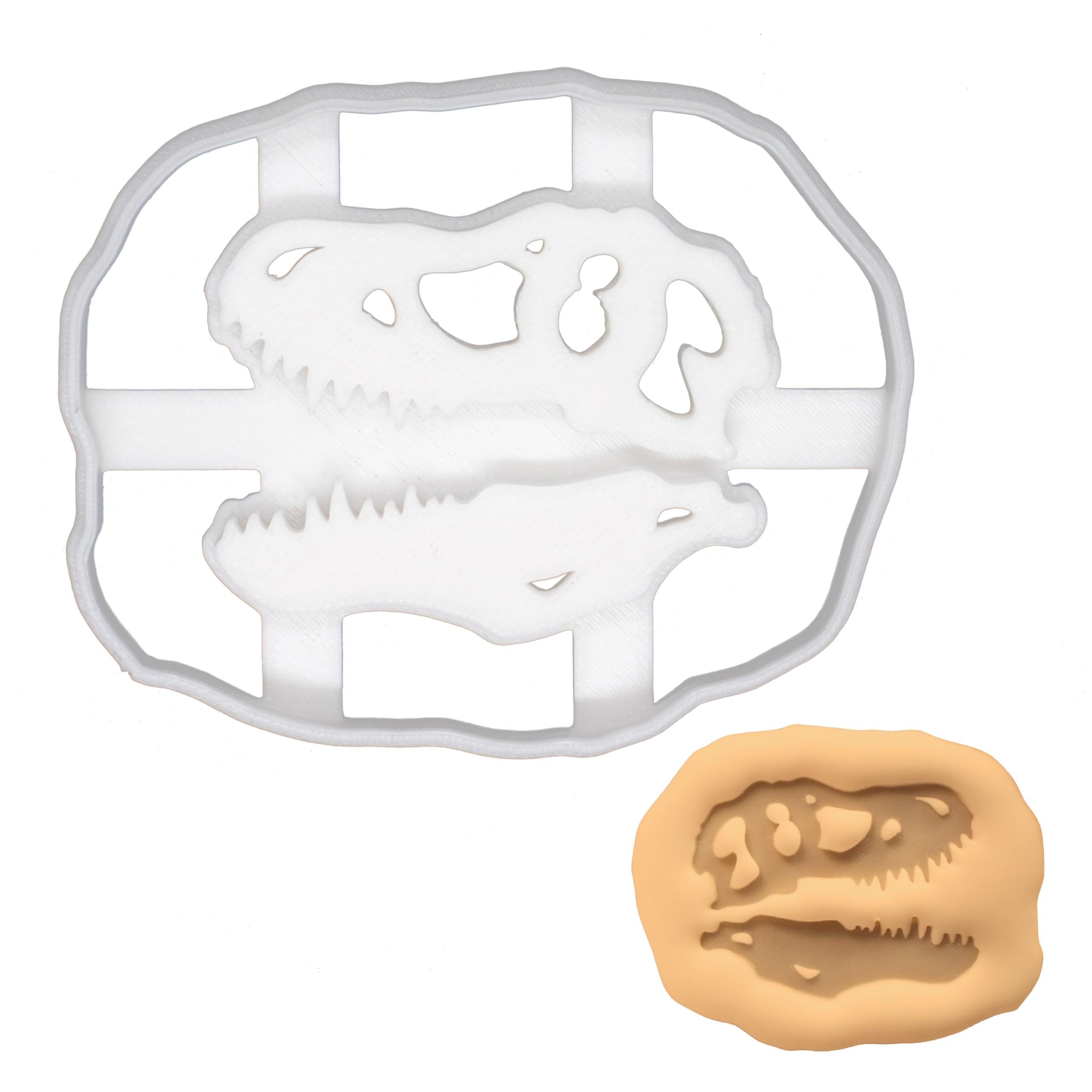 BAKERLOGY T-Rex Skull Fossil Cookie Cutter - Detailed Biscuit Cutter Design for Baking and Crafts, Ideal on Fondant, Dough, Clay