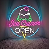 Ice Cream Open Neon Sign Ice Cream Store LED Logo Custom Neon Signs for Coffee Shop Restaurant Open Led Neon Light Gelato Open.Size:16inch