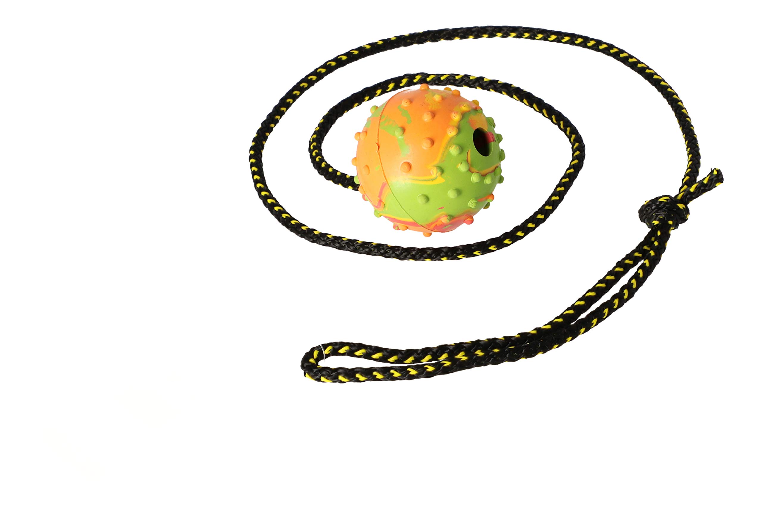 Dingo Fetch Ball Made of Hard Rubber with Knobs and String, Medium, for Aport Game Dog Training 17317