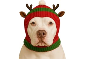 LovinPet Christmas Dog Hat Snood for Medium & Large Dogs, Holiday Antler Costume Ear & Neck Warmer, Soft 4‑Way Stretch Knit, Adjustable Fit, One Size,Multi-Colored