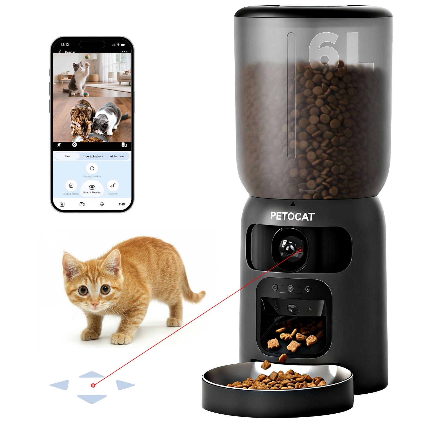 Photo 1 of ***(parts only/ non functional)***PETOCAT AI Automatic Cat Feeder with 2K HD Dual Cameras,5G&2.4G Wi-Fi 6L Programmable Cat Food Dispenser with Cats Recognition& Diet Tracking, Laser Interactive Toy & Two-Way Audio