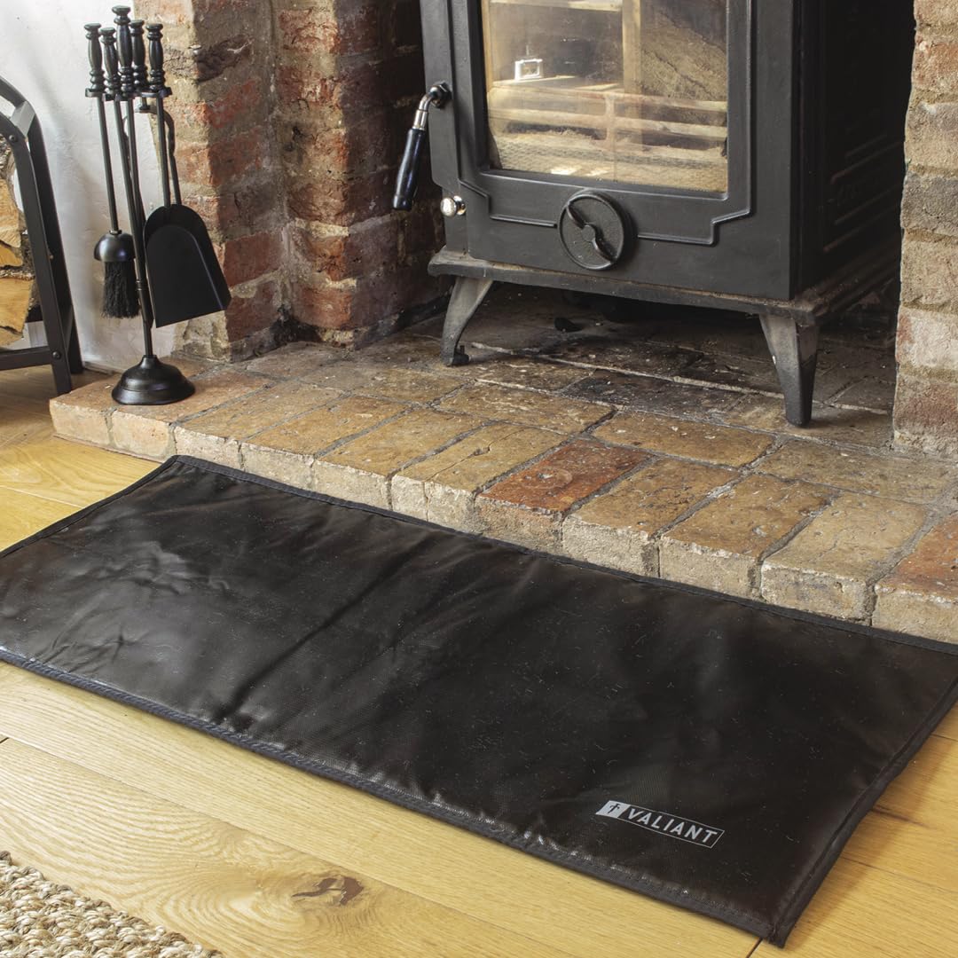 Valiant Fire Resistant Protective Hearth Mat - 98cm x 43cm, Black