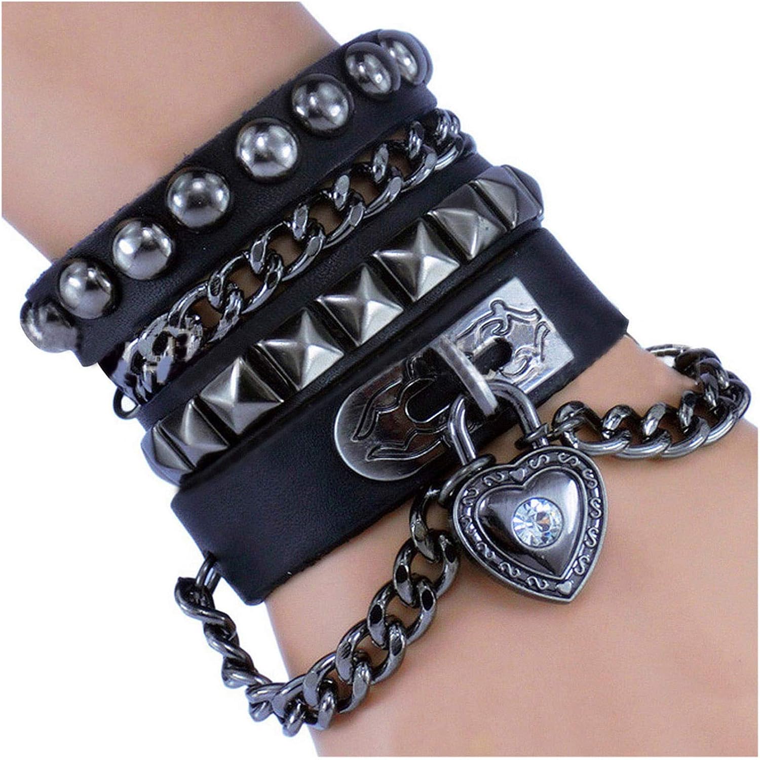 Y-blue Multilayer Bracelet Fashion Punk Leather Woven Braided Cross Bangle Wrist Cuff Wristband (Black): Jewelry