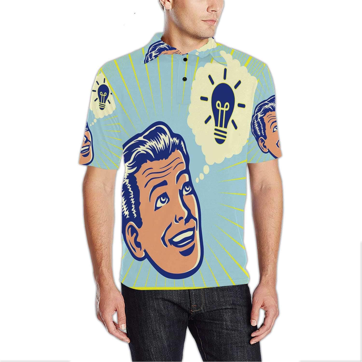 C COABALLA Colorfull Illustration Typography Tshirt Graphics,Modern Men Sports Polo Shirt for Golfing S