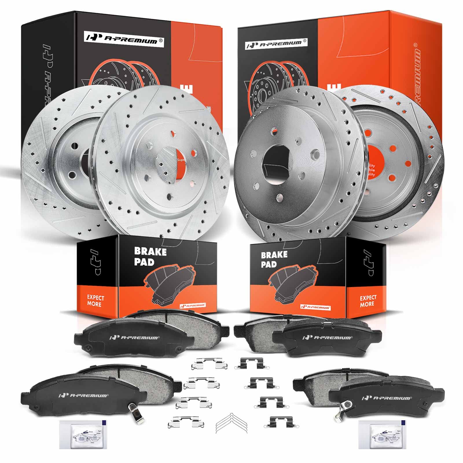 thumbnail image 2 of Front Drilled & Slotted Brake Rotors With Ceramic Pads – Premium Brake Kit 2 of 3