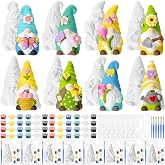 Foilswirl 8 Pcs Gnome Ceramics to Paint Ready to Paint Your Own | Ceramic Gnome Statues DIY Unpainted Ceramics Paintable Figurines Kit Crafts with Brush Palette