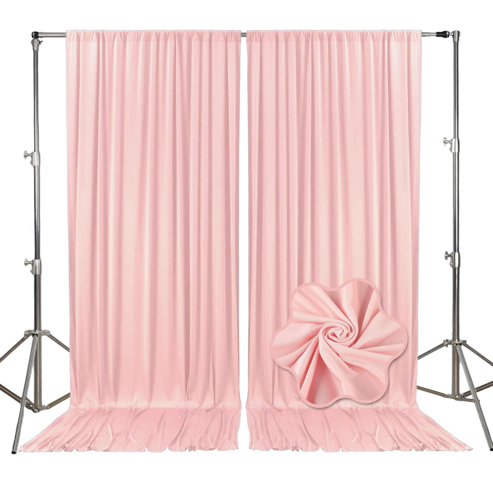 Photo 1 of 10ft x 7ft Ligt Pink Backdrop Curtains for Parties, Fabric Satin Background Curtain with Rod Pockets for Weddings, Birthday, Baby Shower, Photography, Graduation Party Backdrop Drapes, 2 Panels