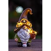 Fuzrea Solar Garden Gnome Statue, 7.67 Inch Resin Gnome Outdoor Decor for Yard, Backyard, Patio, Porch, Lawn; Garden Decor, Gnome Gifts, Birthday Gifts for Grandma Mom Women