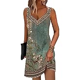 SAUKOLE Summer Dresses for Women Casual Loose Sleeveless Tank Dress Fashion V Neck Flowy Mini Short Sundress