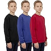 Silkfly 3 Pack Children Long Sleeve Fleece Sweatshirt Crew Neck Pullover Sport Solid Tops for Boys Girls