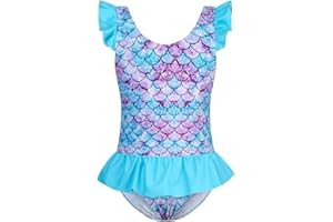 VIEILLE Toddler Little Girls One Piece Swimsuits Ruffles Bathing Suits Mermaid Dinosaur Swimwear 2-6T