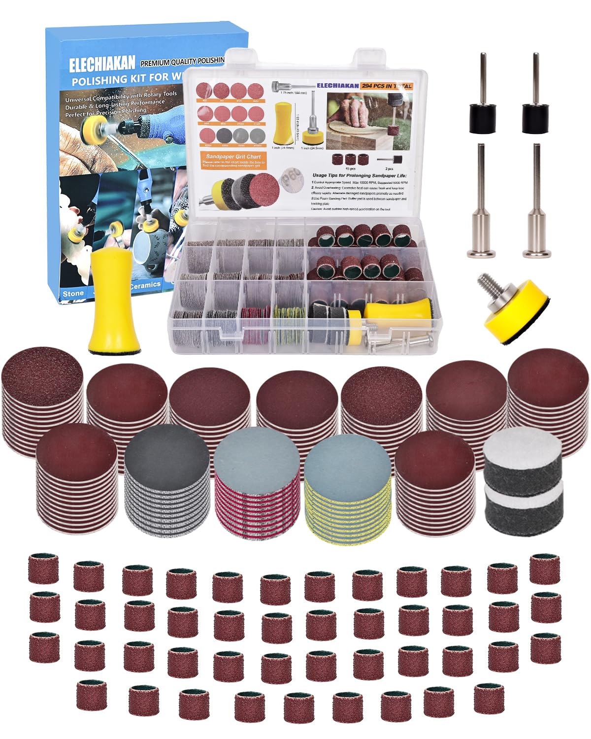 Photo 1 of 1 Inch Sanding Discs and Drums for Dremel Rotary Tool Accessories, Hook and Loop Sandpaper for Drill Sanding Bits Attachment, Resin Polishing Kit Pads 60-10000 Grit for Wood Metal Craft Making Jewelry