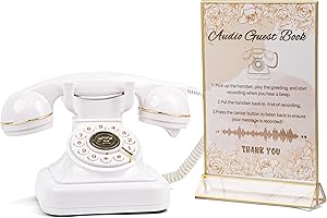 FiayaCom Audio Guest Book Wedding Phone,32GB Memory Record Customized Audio Messages, Volume Adjustable, Suitable for All Kinds of Party (Cream Color+Sign)