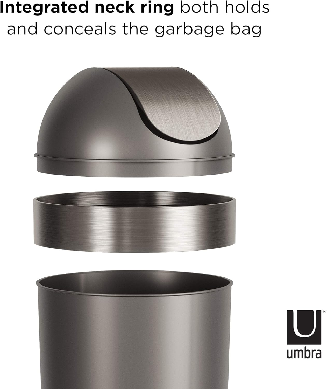 Umbra Venti Swing-Top 16.5-Gallon Kitchen Trash Large, 35-inch Tall Garbage Can for Indoor, Outdoor or Commercial Use, Pewter: Home & Kitchen