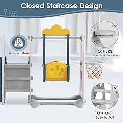 BIERUM 5 in 1 Toddler Slide and Swing Set, Kid