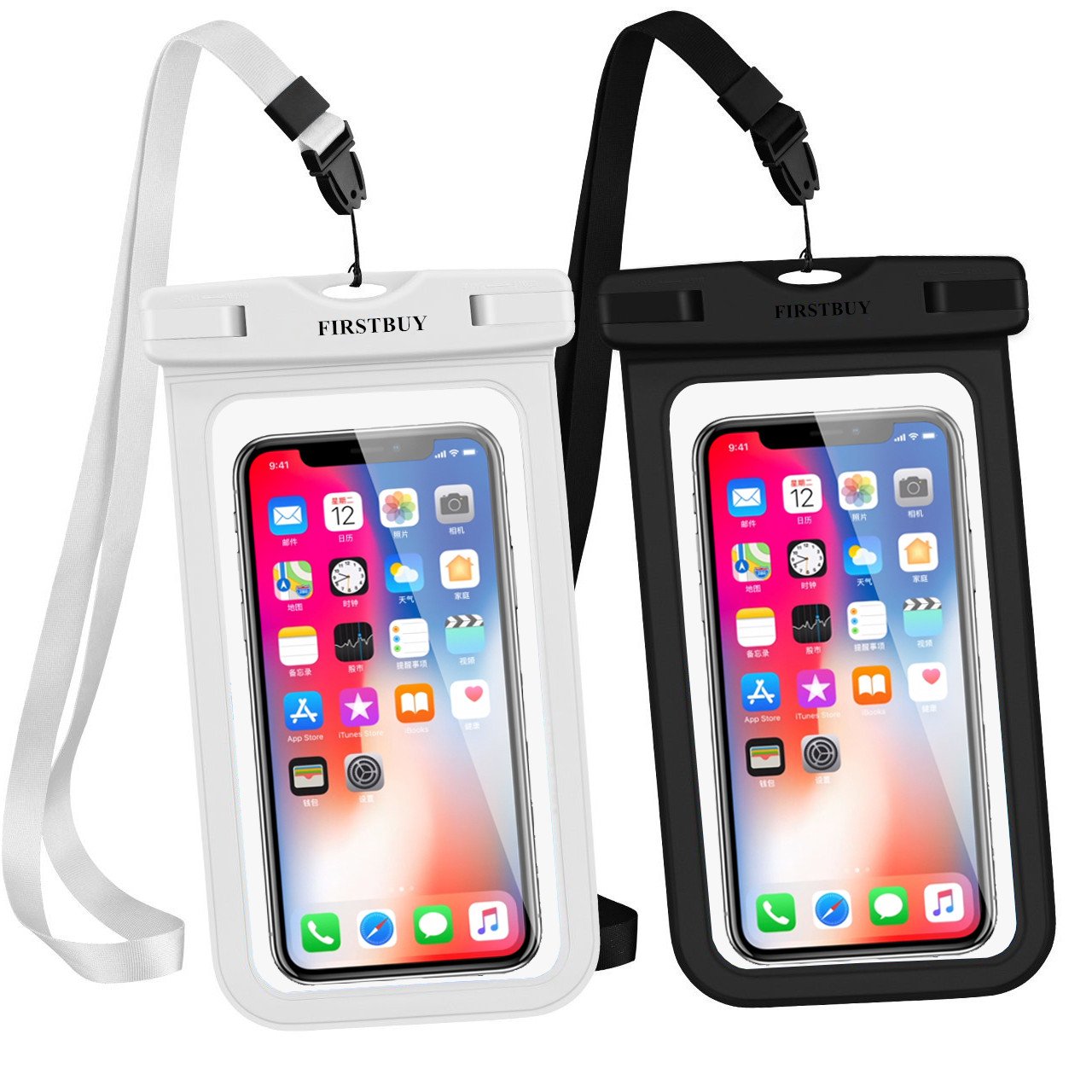 FIRSTBUY waterproof case, Universal Waterproof Phone Pouch Certified IPX8 Underwater Cellphone Case Dry Bag for iPhone X/8/8PLUS/7/7PLUS/6S Samsung Galaxy S9/S8/S7 HTC10 Google Sony Nokia (2 pack)