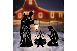 3 Pack Nativity Scene Outdoor,Hokfirm Solar Christmas Decorations Outdoor,Metal Silhouette Garden Stakes for Outside Yard Decor