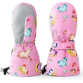 Caudblor Kids Winter Mittens - Waterproof Long Cuff, Fleece, Lightweight for Skiing, Skating - Ages 2-10
