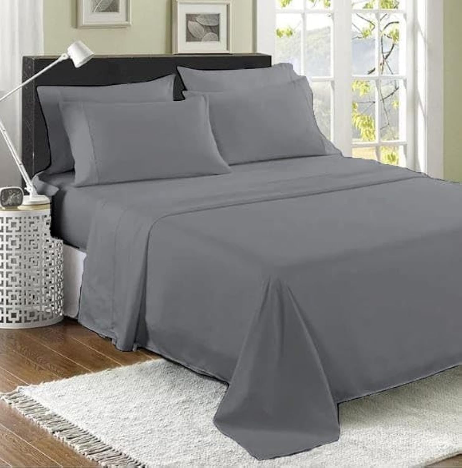 100% Egyptian Cotton Flat Sheet - 200 Thread Count Ultra-Soft Long Staple Luxury Hotel Quality Bedding - Shrinkage & Fade Resistant - Easy Care (King, Grey)