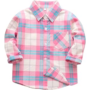 Moonker Kids Boys Girls Flannel Shirts Unisex Cotton Long Sleeve Lapel Collar Button Casual Flannel Jacket for Toddler