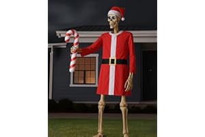 OCEANCAMEL 3 Pcs 12ft Skeleton Santa Cloth Set with Hat, Robe & Inflatable Candy Cane, Giant Christmas Costume for Holiday Outdoor Yard Decorations for 12 Ft Skeleton Accessories Chirstmas & Winter Décor
