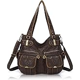 Angel Kiss Women's Designer Handbag Large Double Zipper Multi Pocket Washed Leather Purse