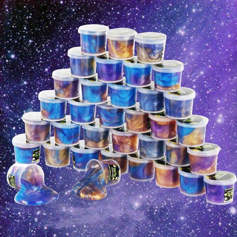 BVEHSR 36 Packs Galaxy Putty Slime, Party Favor for Kids Girls & Boys, Adults, Non Sticky, Stress & Anxiety Relief, Wet, Super Soft Sludge Toy,Easter Basket Stuffers