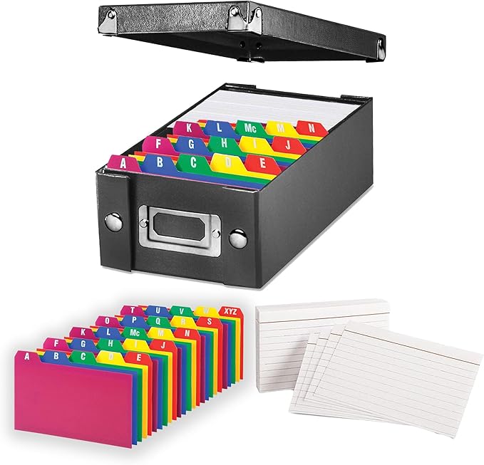 Index Card Storage Box, Black, 3x5” with Poly Card Guides, AZ, 3 x 5