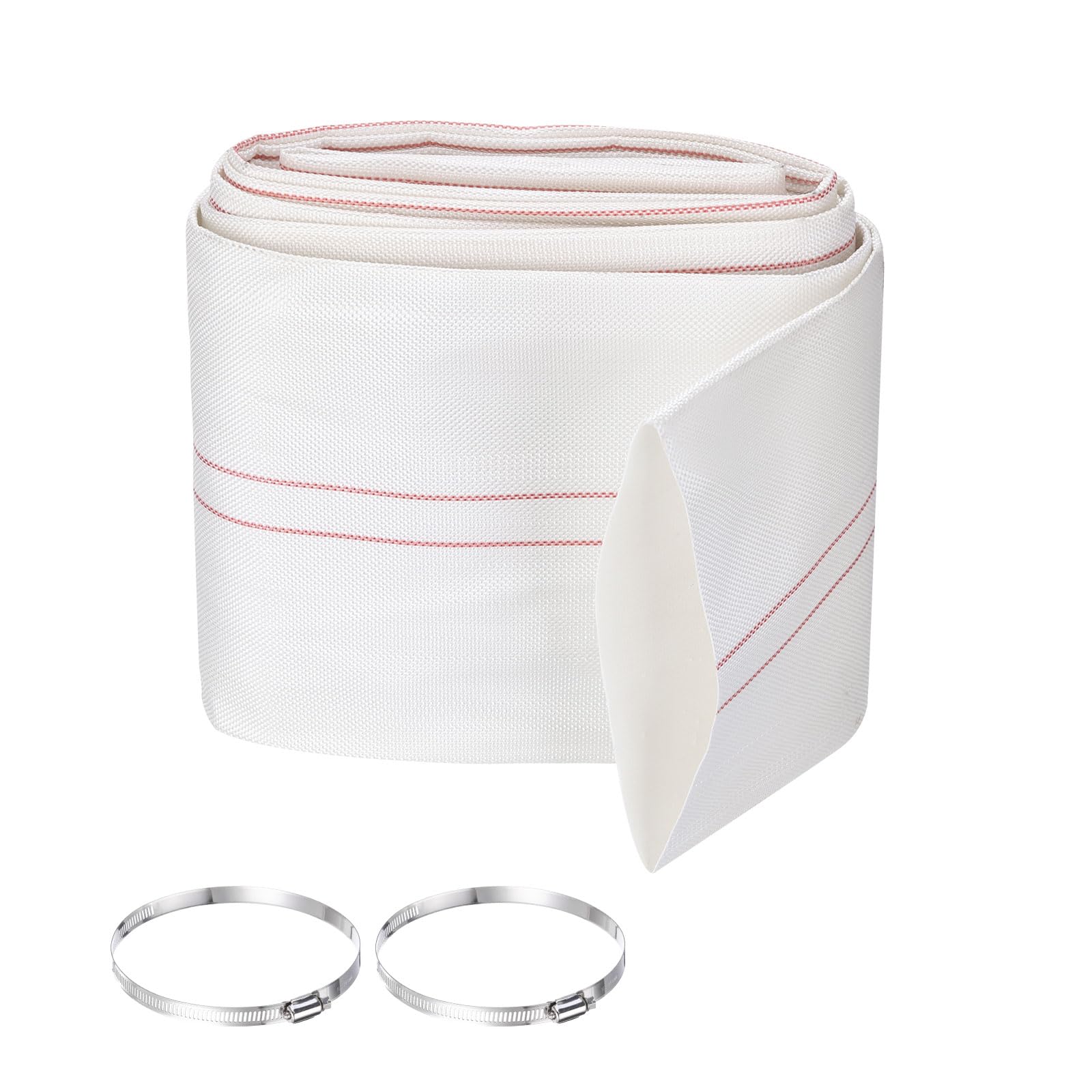 Rebower Pool Backwash Hose, 5 Inch x 30ft Reinforced Drain Hose PVC Lay Flat Water Discharge Pump Hoses for Pool Filter Swimming Pump, with 2pcs Clamps, White