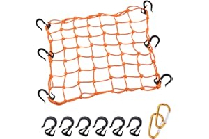 Thewinio Cargo Net 15"x15" Stretches to 30"x30" with Thicken Hooks | Natural Latex Core, Tight 2”x2” Mesh Small Heavy Duty Bungee Net for Motorcycle Helmet, Bike, ATV, UTV, Luggage (Orange,1 Pack)