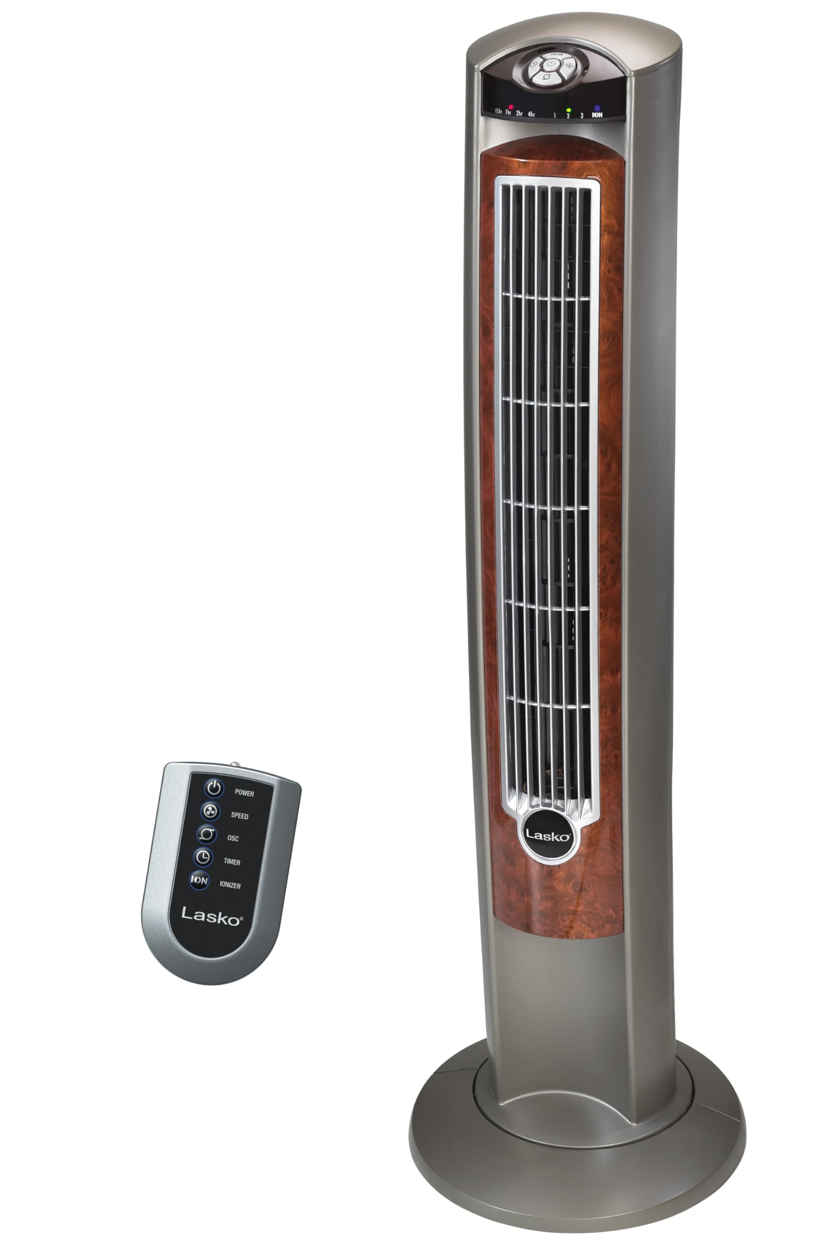 Photo 1 of *** BASE IS CRACKED*** Lasko Wind Curve Oscillating Tower Fan, Fresh Air Ionizer, Timer, Remote Control, Portable Electric Fan for Indoor, Bedroom and Home Office Use, 42", Silverwood 2554