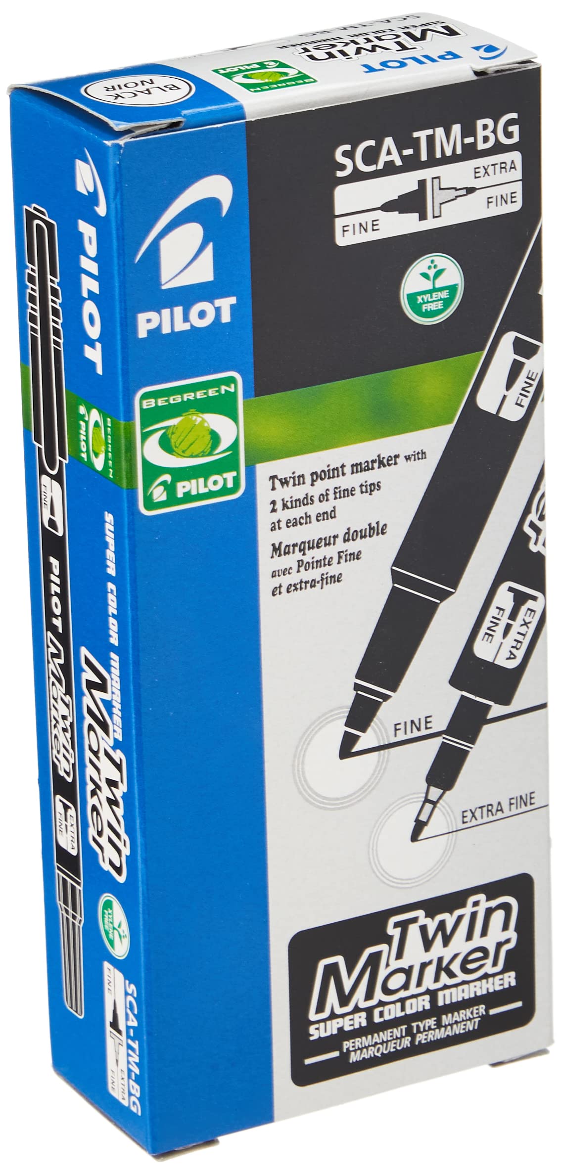 Pilot Begreen Recycled Twin Tip Permanent Marker 0.8/2.0 mm Tip - Black, Box of 10
