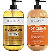 Cellulite Massage Oil & Hot Cream - 100% Natural Cellulite Oil & Gel, Highly Absorbable, Firm, Tone, Tighten & Moisturize Skin - Soothes Muscles (8.8 Fl Oz Each Bottle)