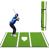 Qryovsa Thickened Baseball Hitting Mat 12ft x 6ft 10ft&times;5ft Home Plate Batters Box Turf Mat,0.4in Thick Waterproof Indoor/Outdoor Batting Cage Mat for Softball Pitching Mound, with Portable Carry Bag