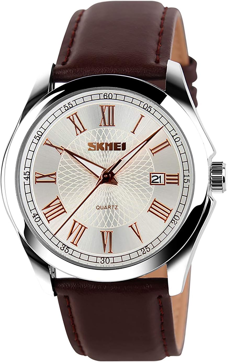 IJAHWRS Men's Classic Quartz Wrist Watch,Roman Numeral Business Watch Casual Analog Watches Waterproof with Leather Band