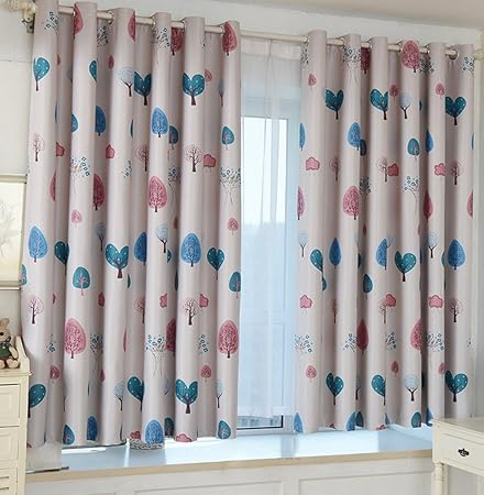 Bellabrunnen 1 Pair Tree Print Blackout Eyelet Ring Top Curtains