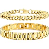 VNOX 2 Pcs Chain Bracelet for Men Women - Sturdy Stainless Steel Curb Width Cuban Link Chain Bracelet Set for Men Women,6.5/7/7.4/8.2/9 Inches