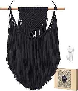 Samaridan Black Macrame Wall Hanging Woven Boho Wall Decor Handmade Home Geometric Art Decoration for Apartment Bedroom Living Room Gallery Small Size 14