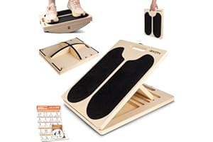 ODCPN 3-in-1 Slant Board & 180°/360° Balance Board, Portable 6 Angle Adjustable Calf Stretcher with Training Poster, Anti-Slip 300LBS Wobble Board for Physical Therapy, Standing Desk & Core Strength