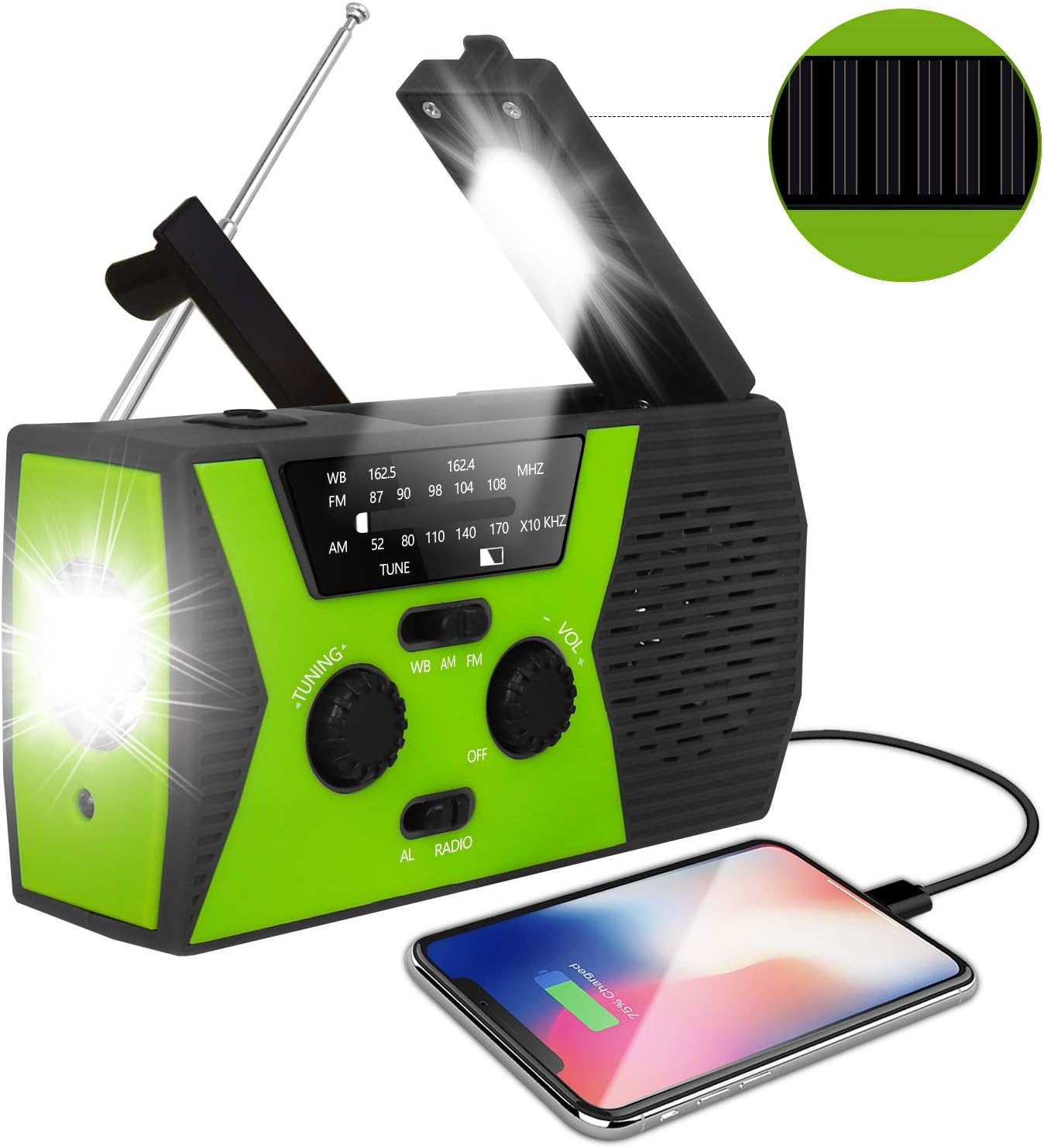 2020 Upgraded Emergency Solar Hand Crank Radio, RegeMoudal Hand Crank AM/FM/NOAA Weather Radio with Flashlight, Reading Lamp, 2000mAh Power Bank,USB Cell Phone Charger and SOS Alarm: Home Audio & Theater