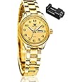 OLEVS Women Watches Gold Silver Stainless Steel Waterproof Analog Large Easy Reader Day Date Ladies Wrist Watches