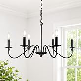 Phaosio Black Chandelier, 6-Light Farmhouse Candle Chandelier 29'', Rustic Industrial Hanging Light Fixture for Dining Room, Kitchen Island, Living Room, Entryway, Bedroom, Foyer