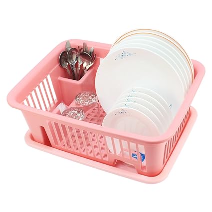 Buy Hokipo Kitchen Dish Drainer Rack With Drip Tray Pink Pink